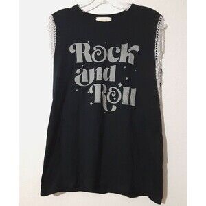 Judith March black Rock and Roll tank top rhinestones sleeves Size S Made In USA